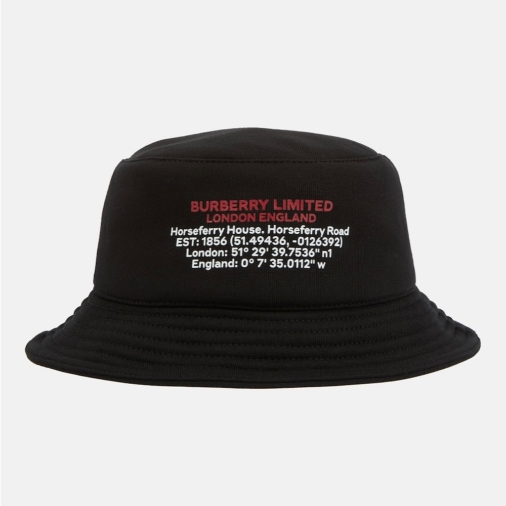 BURBERRY LOGO COTTON JERSEY BUCKET HAT / BLACK/ MEDIUM